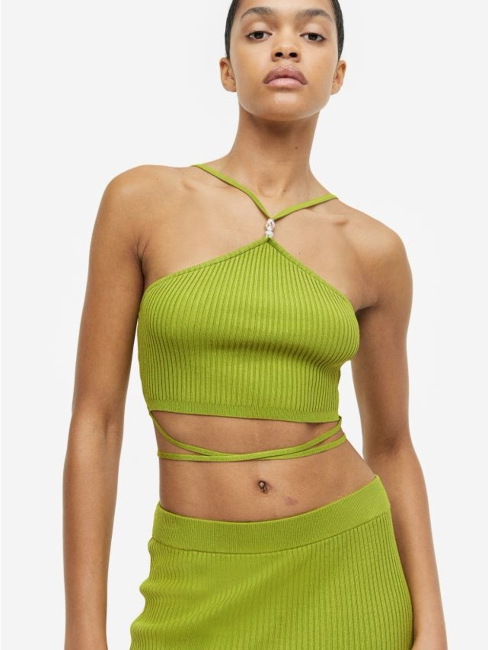 Green knit ribbed crop top